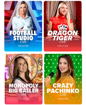 Valor casino live casino games selection featuring Football Studio, Dragon Tiger, Monopoly Big Baller, and Crazy Pachinko